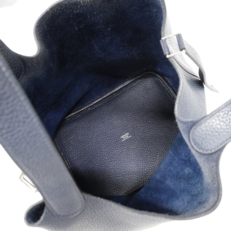 【6ic3595】エルメス ハンドバッグ ピコタンロックMM トリヨンクレマンス ブルーネイビー シルバー金具 X刻印【中古】レディース