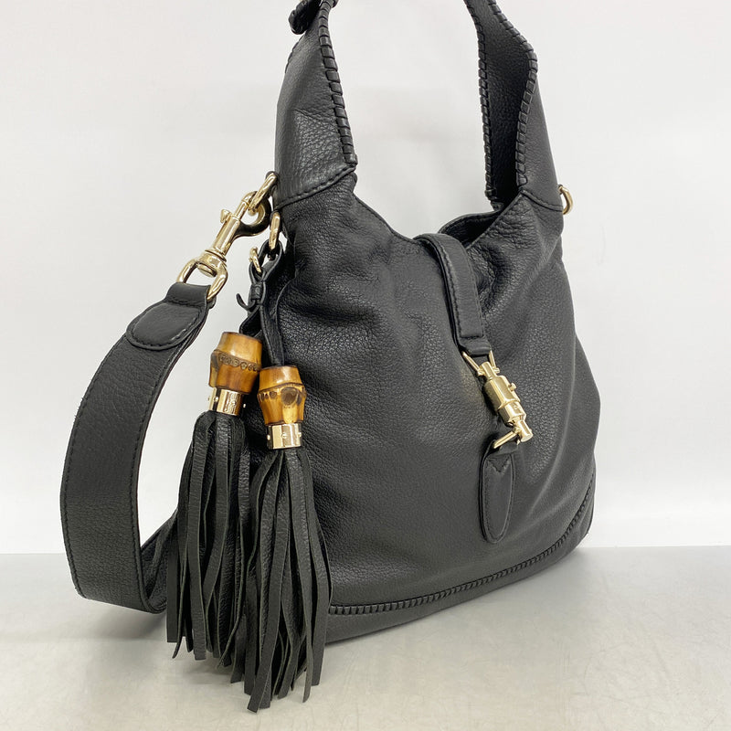 【6ic3639】グッチ ハンドバッグ バンブー ニュージャッキー 246907 レザー ブラック シャンパンゴールド金具 2wayバッグ【中古】レディース