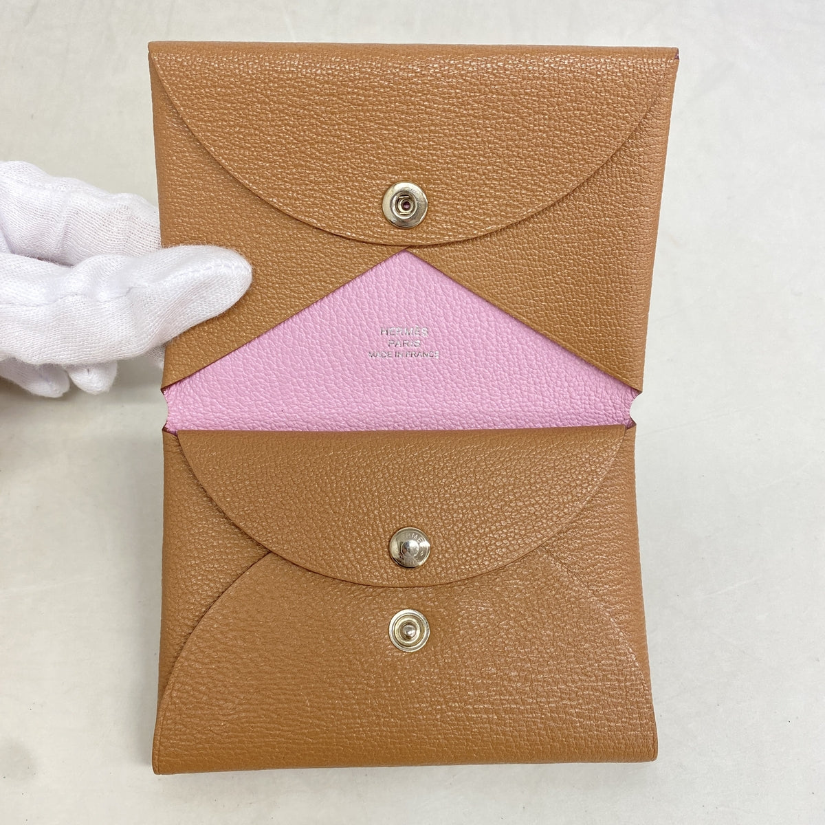【6ic3640】エルメス コインケース カルヴィデュオ シェブルミゾル チャイ/モーヴシルべストル シルバー金具 U刻印【中古】レディース
