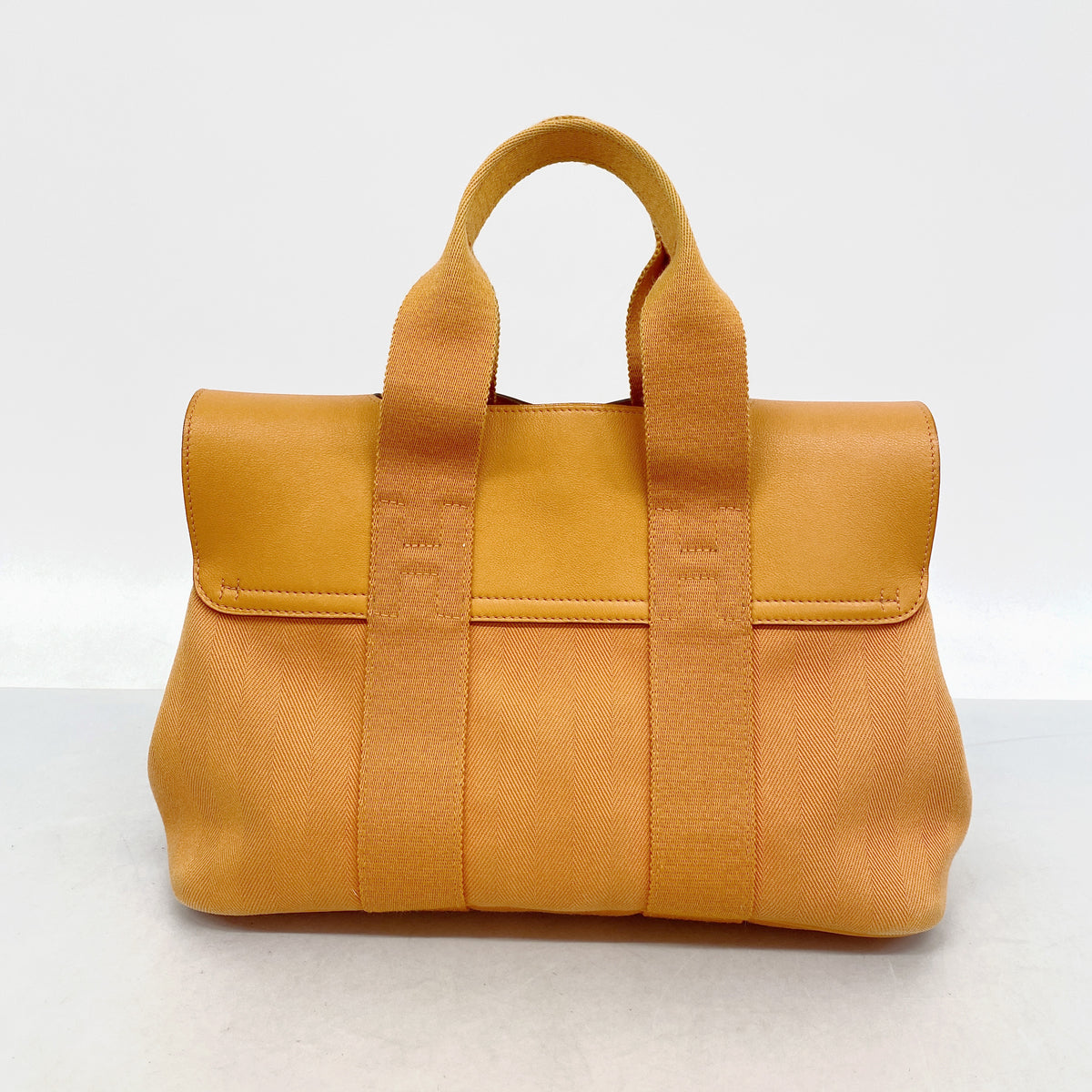 【6ic3657】エルメス トートバッグ ヴァルパライソPM トワルシェブロン オレンジ シルバー金具【中古】レディース