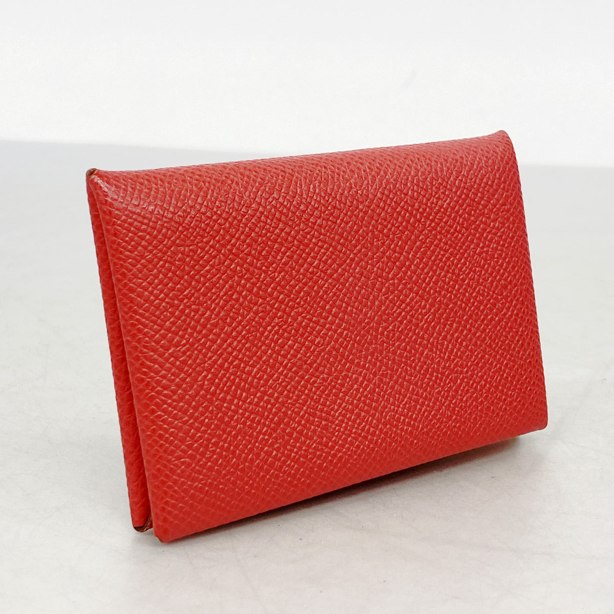 【6ic3658】エルメス カードケース カルヴィ ヴォーエプソン ルージュクー シルバー金具 D刻印【中古】レディース