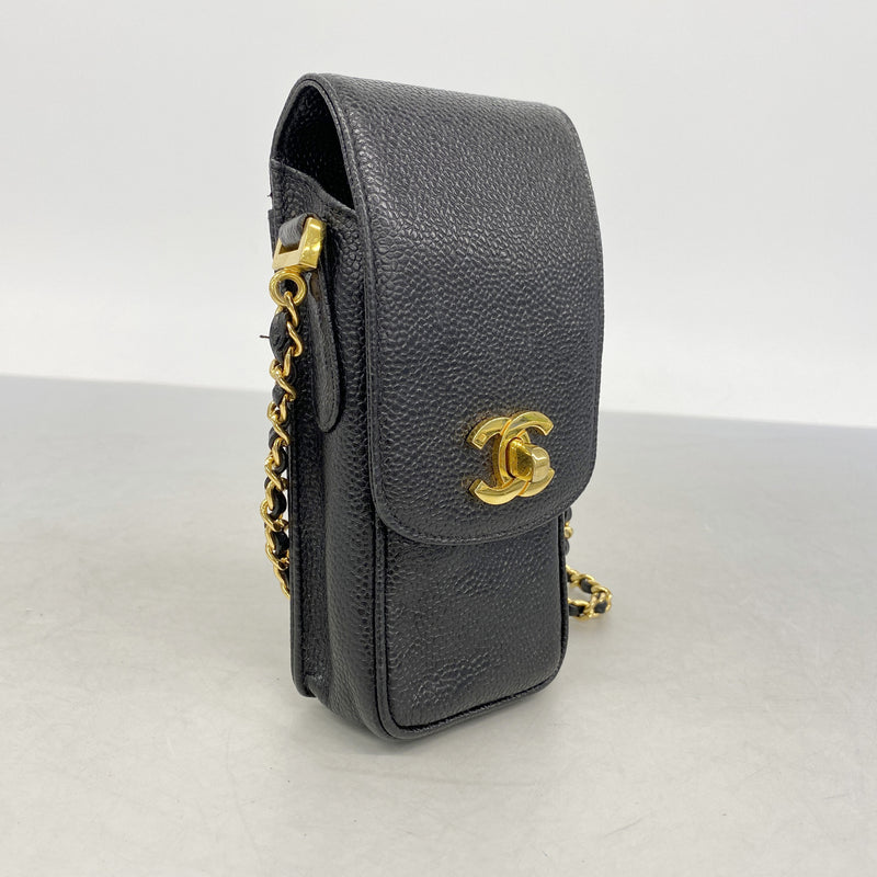 【6ic3659】シャネル ショルダーバッグ チェーンショルダー キャビアスキン ブラック ゴールド金具【中古】レディース
