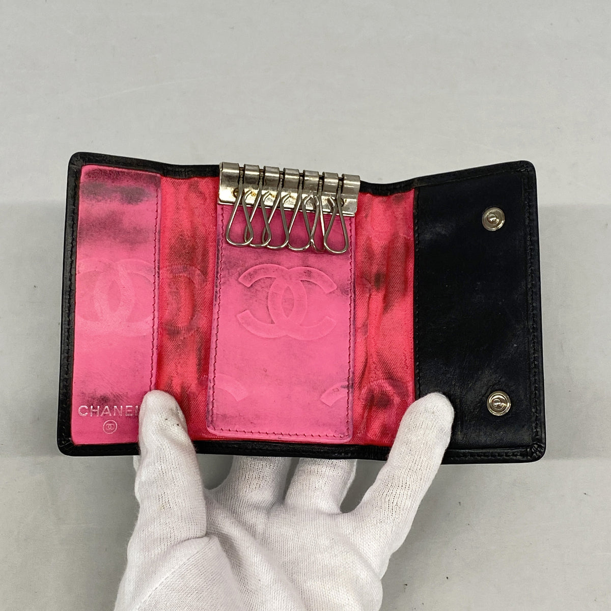【6ic3662】シャネル キーケース カンボン ラムスキン ブラック シルバー金具【中古】レディース