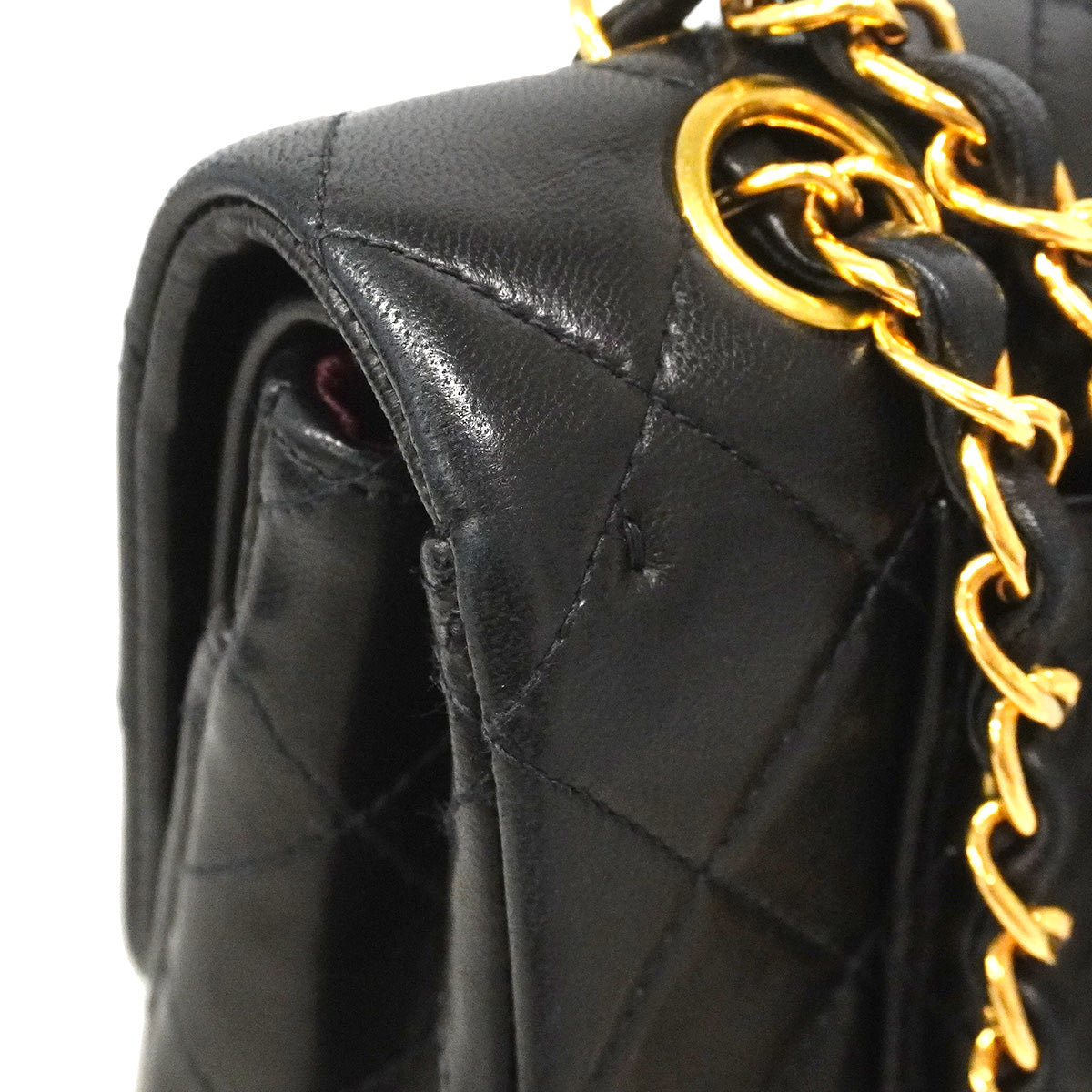 【6ic3783】シャネル ショルダーバッグ マトラッセ Wフラップ Wチェーン ラムスキン ブラック ゴールド金具【中古】レディース