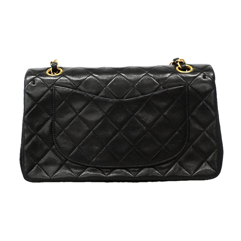 【6ic3783】シャネル ショルダーバッグ マトラッセ Wフラップ Wチェーン ラムスキン ブラック ゴールド金具【中古】レディース