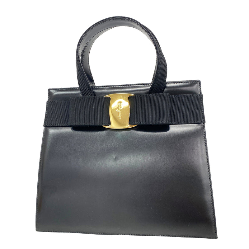 【6ic3802】サルヴァトーレフェラガモ ハンドバッグ ヴァラ レザー ブラック ゴールド金具【中古】レディース