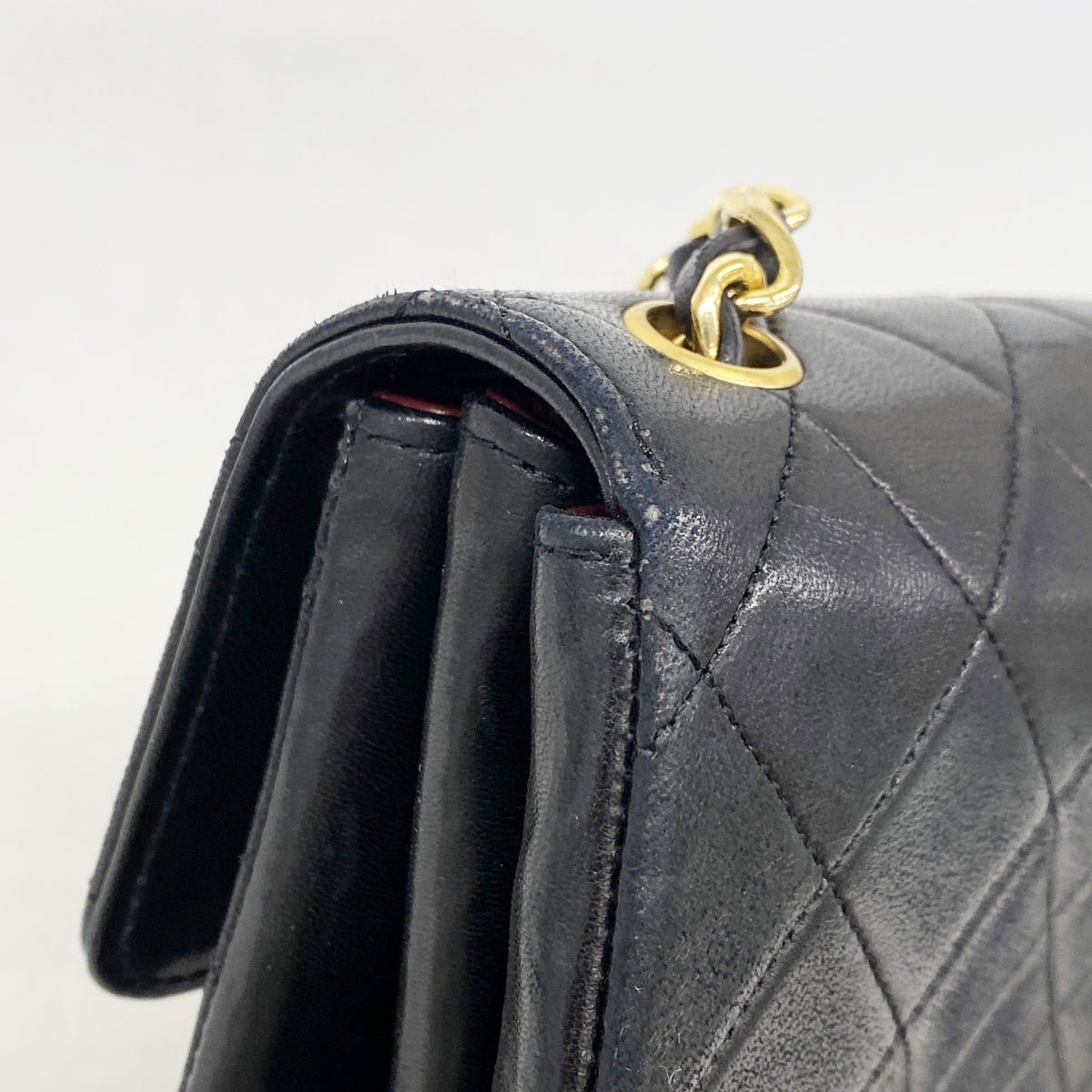【6ic3821】シャネル ショルダーバッグ ミニマトラッセ チェーンショルダー ラムスキン ブラック ゴールド金具【中古】レディース