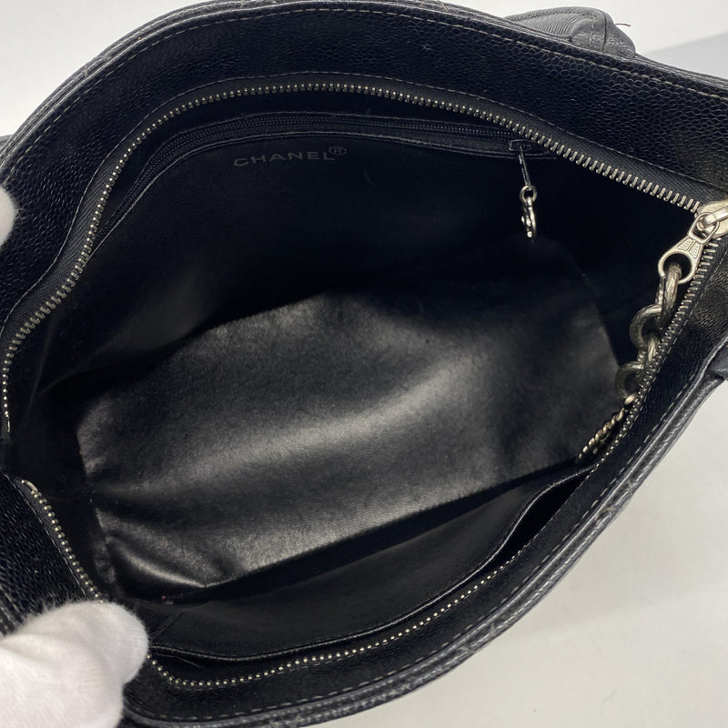 【6ic3849】シャネル トートバッグ 復刻トート キャビアスキン ブラック シルバー金具【中古】レディース