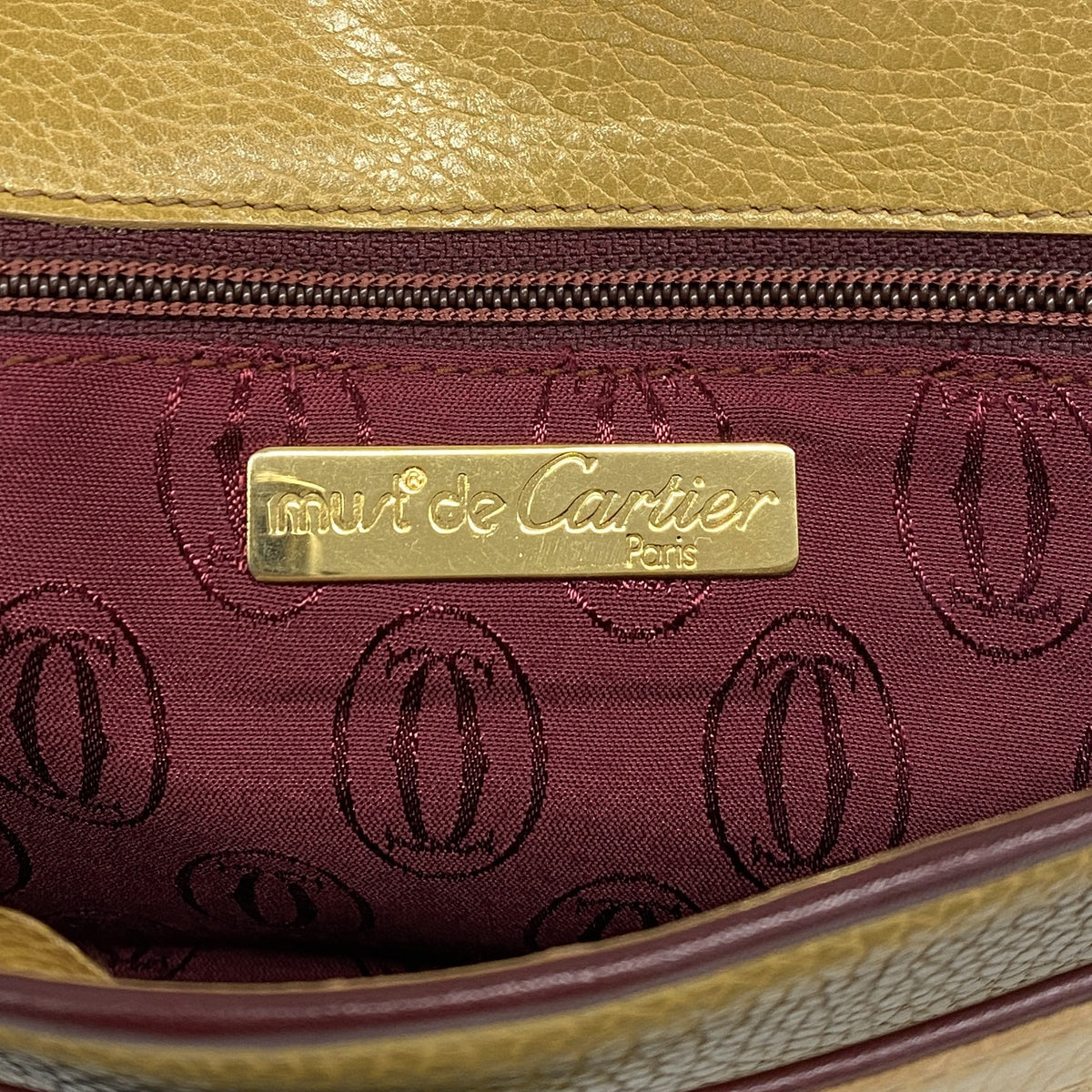 【6ic3851】カルティエ クラッチバッグ レザー マスタード ゴールド金具【中古】メンズ