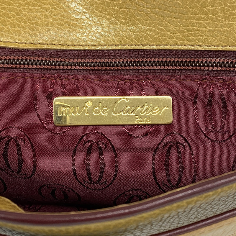 【6ic3851】カルティエ クラッチバッグ レザー マスタード ゴールド金具【中古】メンズ