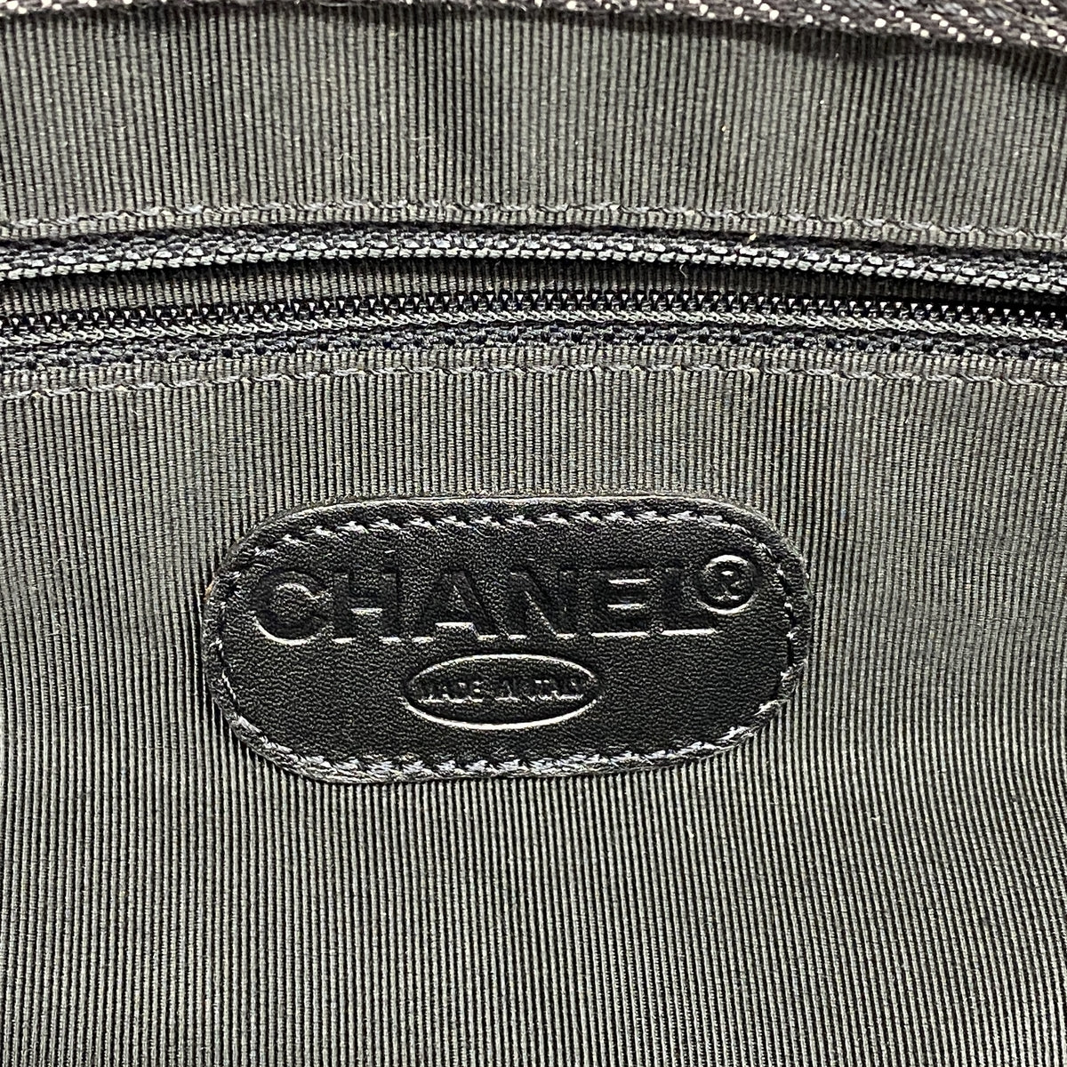 【6ic3899】シャネル トートバッグ デニム レザー ブラック ブラウン シルバー金具【中古】レディース