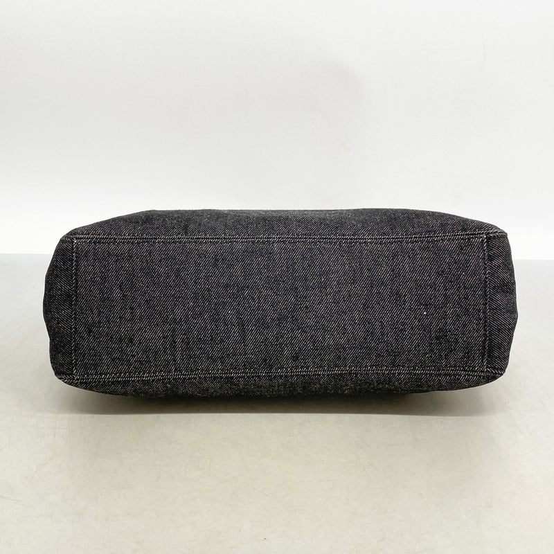 【6ic3899】シャネル トートバッグ デニム レザー ブラック ブラウン シルバー金具【中古】レディース