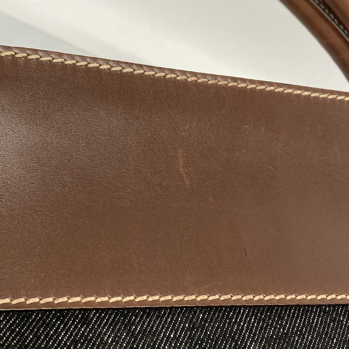 【6ic3899】シャネル トートバッグ デニム レザー ブラック ブラウン シルバー金具【中古】レディース
