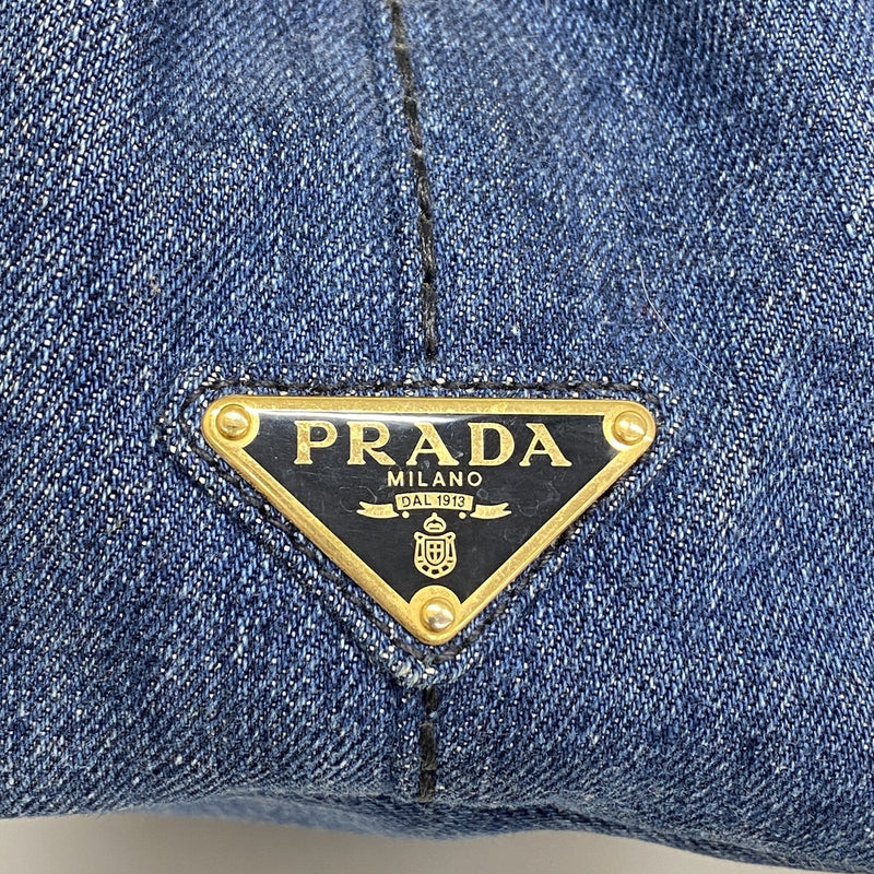【6ic3900】プラダ ハンドバッグ カナパ デニム ネイビー ゴールド金具 2wayバッグ【中古】レディース