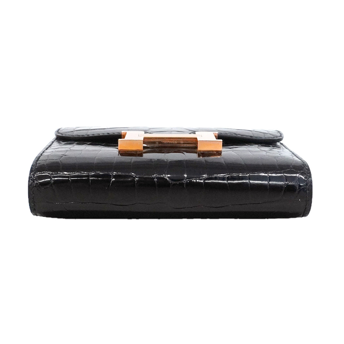 【6ic3923】エルメス 財布 コンスタンスコンパクト アリゲーター ブラック シャンパンゴールド金具 A刻印【中古】レディース
