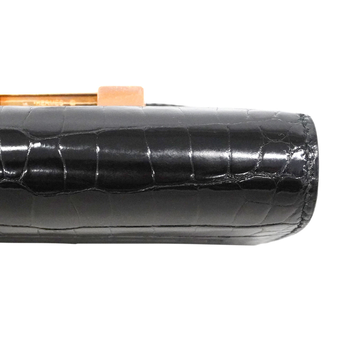 【6ic3923】エルメス 財布 コンスタンスコンパクト アリゲーター ブラック シャンパンゴールド金具 A刻印【中古】レディース