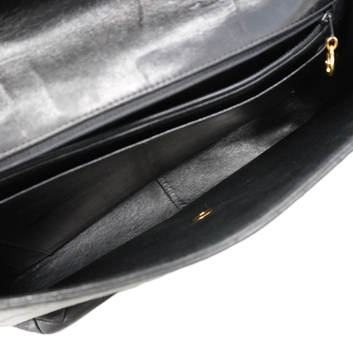 【6ic3924】シャネル ショルダーバッグ デカマトラッセ Wチェーン ラムスキン ブラック ゴールド金具【中古】レディース