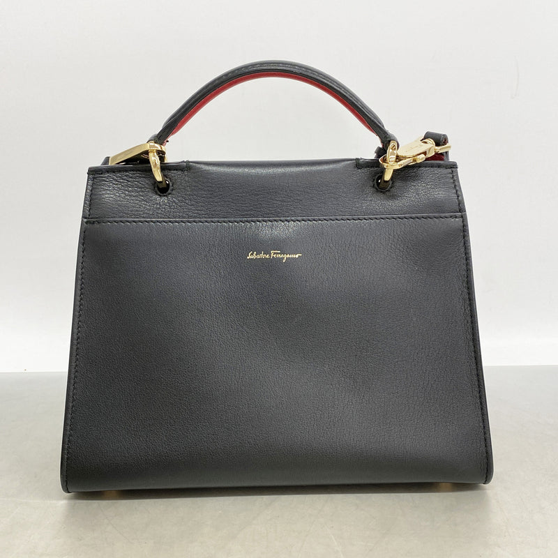 【6ic3935】サルヴァトーレフェラガモ ハンドバッグ ジェットセット レザー ブラック レッド シャンパンゴールド金具 2wayバッグ【中古】レディース