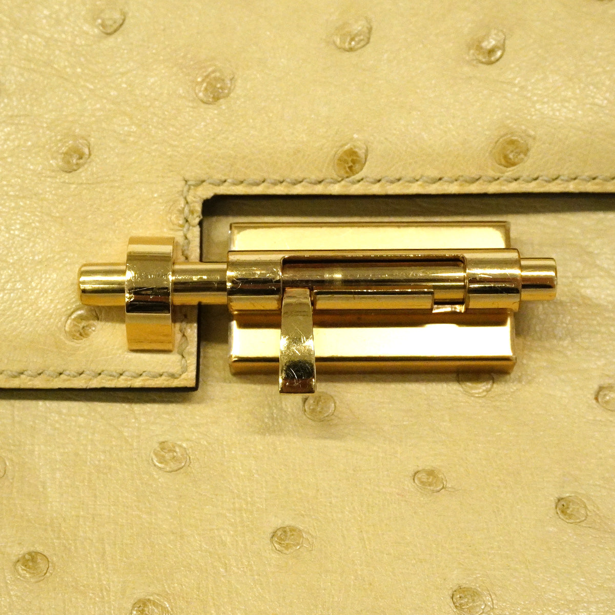 【6ic3966】エルメス ショルダーバッグ ヴェル― ミニ オーストリッチ ベージュ シャンパンゴールド金具 Z刻印【中古】レディース