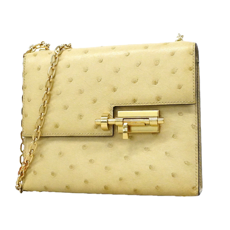 【6ic3966】エルメス ショルダーバッグ ヴェル― ミニ オーストリッチ ベージュ シャンパンゴールド金具 Z刻印【中古】レディース