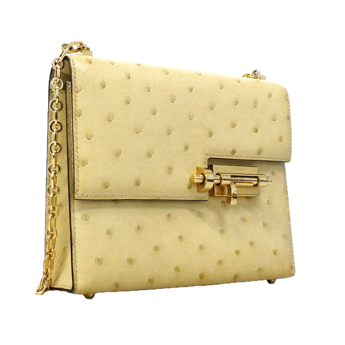 【6ic3966】エルメス ショルダーバッグ ヴェル― ミニ オーストリッチ ベージュ シャンパンゴールド金具 Z刻印【中古】レディース