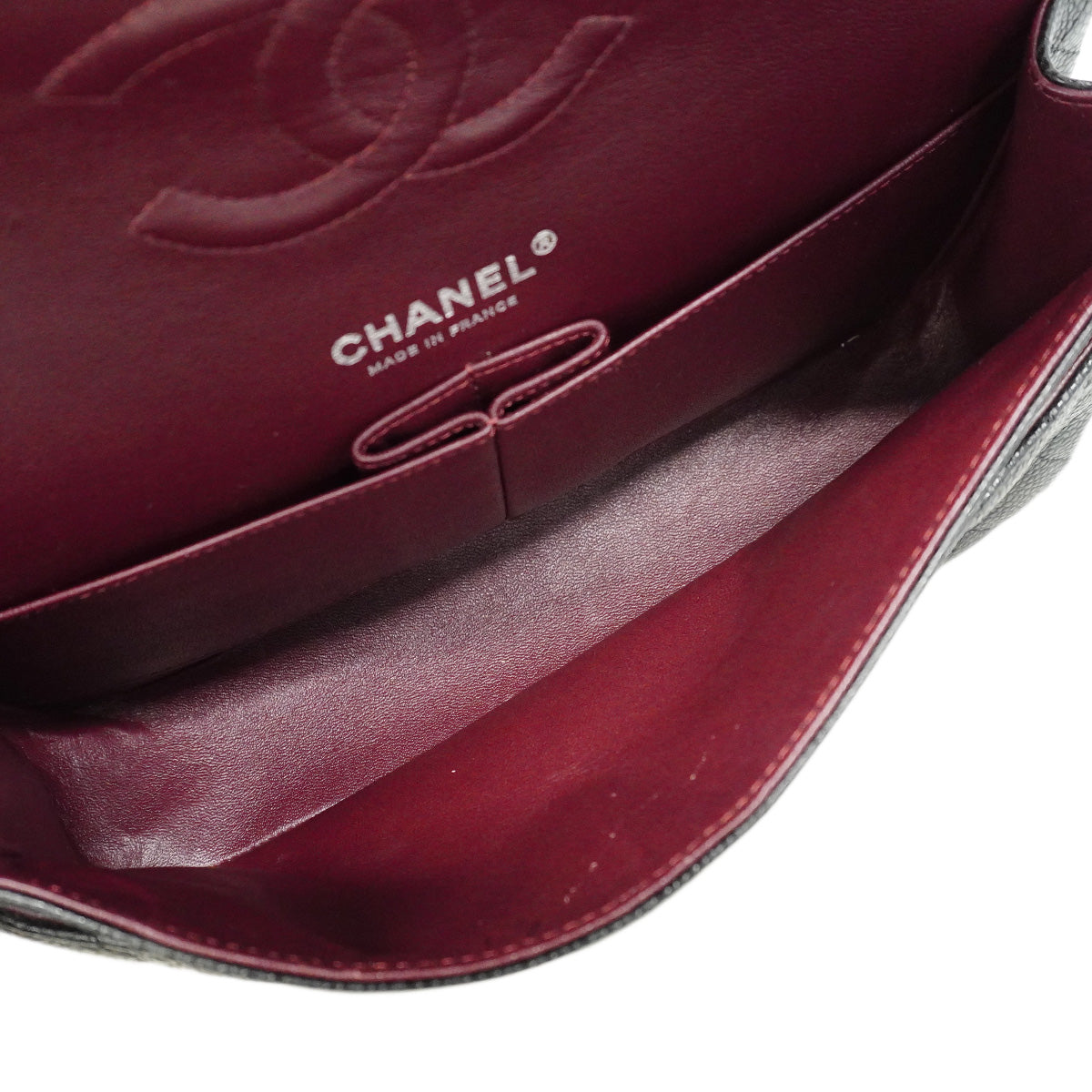 【6ic3967】シャネル ショルダーバッグ マトラッセ Wフラップ Wチェーン キャビアスキン ブラック シルバー金具【中古】レディース