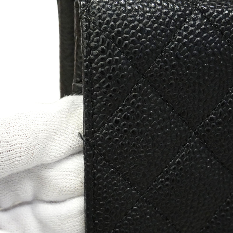 【6ic3967】シャネル ショルダーバッグ マトラッセ Wフラップ Wチェーン キャビアスキン ブラック シルバー金具【中古】レディース