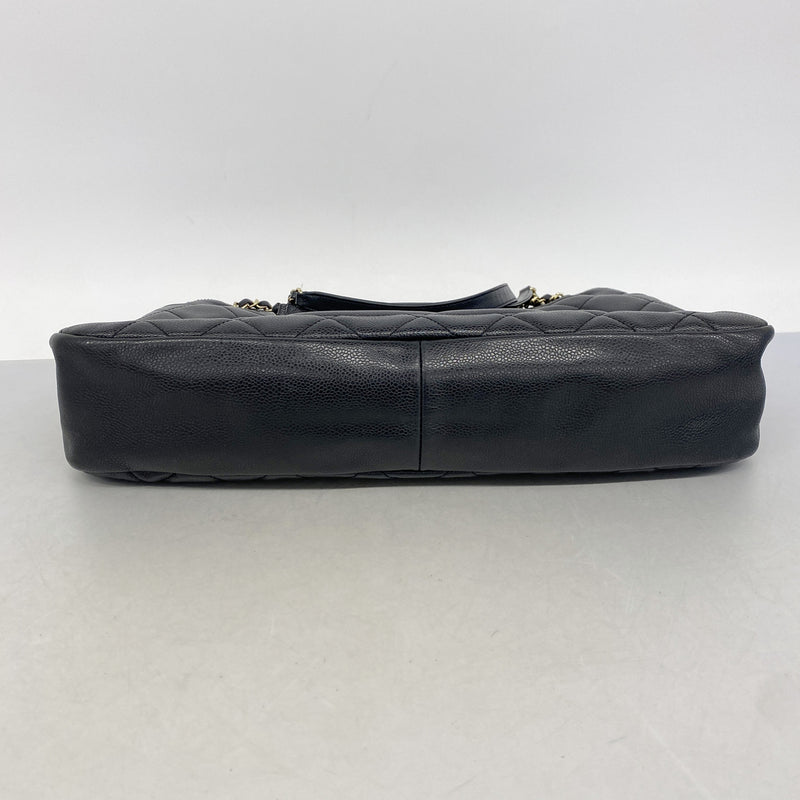 【6ic3989】シャネル チェーントート マトラッセ キャビアスキン ブラック ゴールド金具【中古】レディース