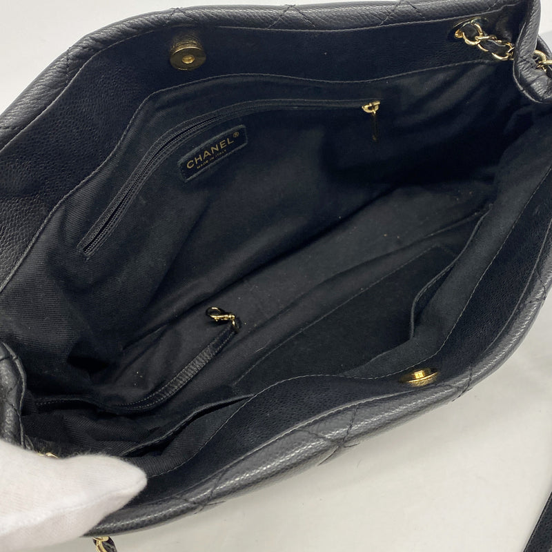 【6ic3989】シャネル チェーントート マトラッセ キャビアスキン ブラック ゴールド金具【中古】レディース