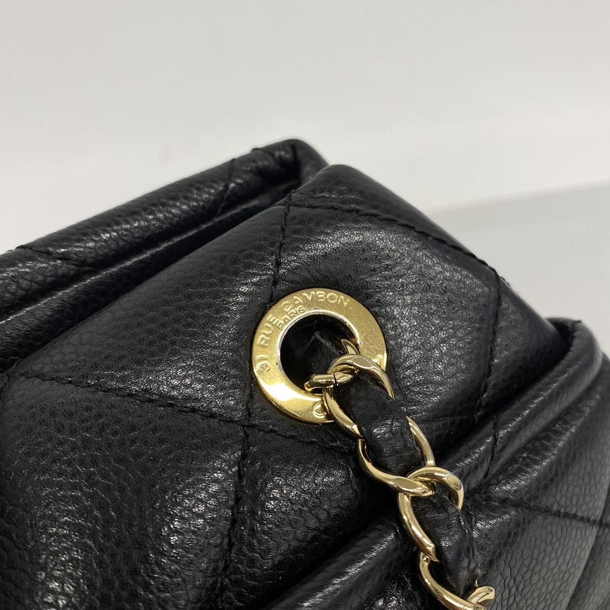 【6ic3989】シャネル チェーントート マトラッセ キャビアスキン ブラック ゴールド金具【中古】レディース