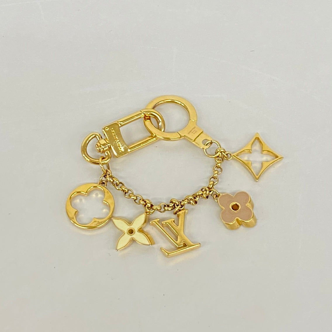 【6ic3998】ルイヴィトン キーホルダー・チャーム チェーンフルールドゥモノグラム M65111 ゴールド マルチカラー【中古】レディース