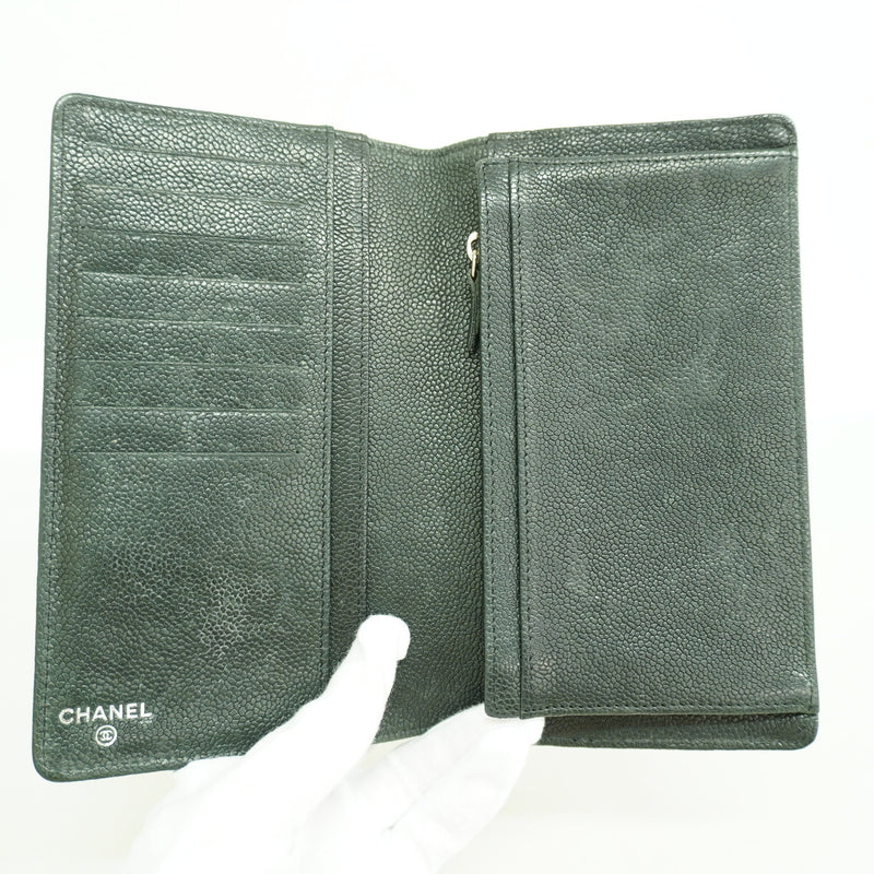 【6ic4039】シャネル 長財布 キャビアスキン ブラック シルバー金具【中古】レディース