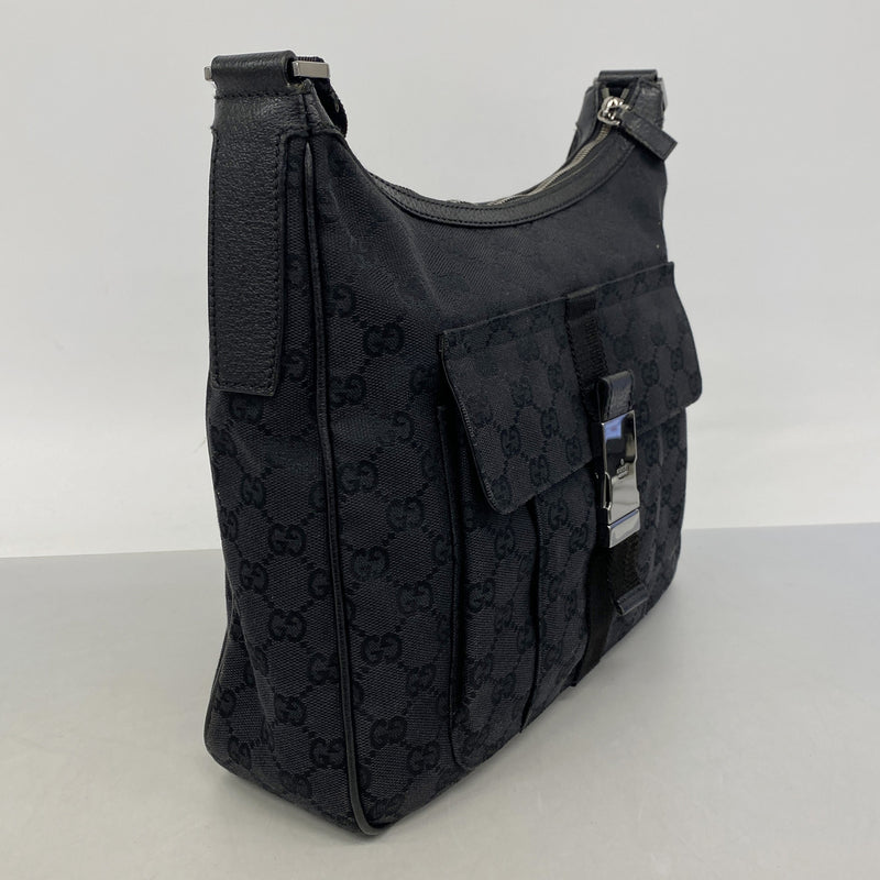 【6ic4043】グッチ ショルダーバッグ GGキャンバス 131211 キャンバス ブラック シルバー金具【中古】レディース