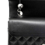 【6ic4057】シャネル ショルダーバッグ マトラッセ Wフラップ Wチェーン キャビアスキン ブラック シルバー金具【中古】レディース