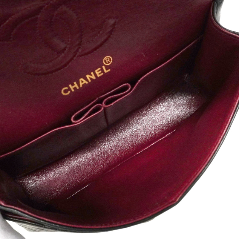 【6ic4110】シャネル ショルダーバッグ マトラッセ Wフラップ Wチェーン ラムスキン ブラック ゴールド金具【中古】レディース