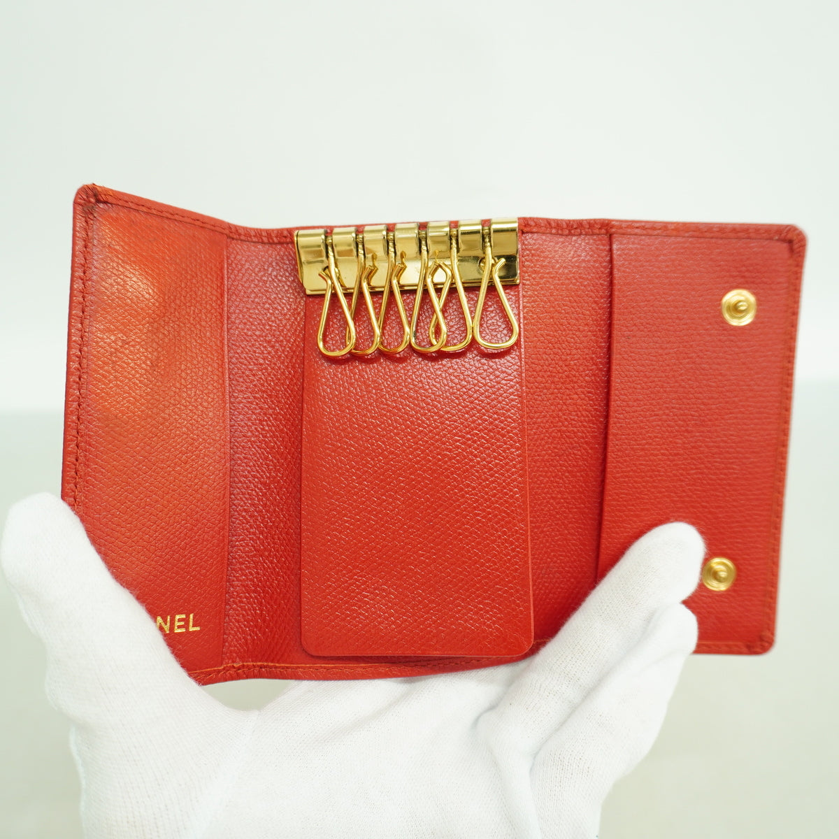 【6ic4161】シャネル キーケース ココボタン レザー レッド ゴールド金具【中古】レディース