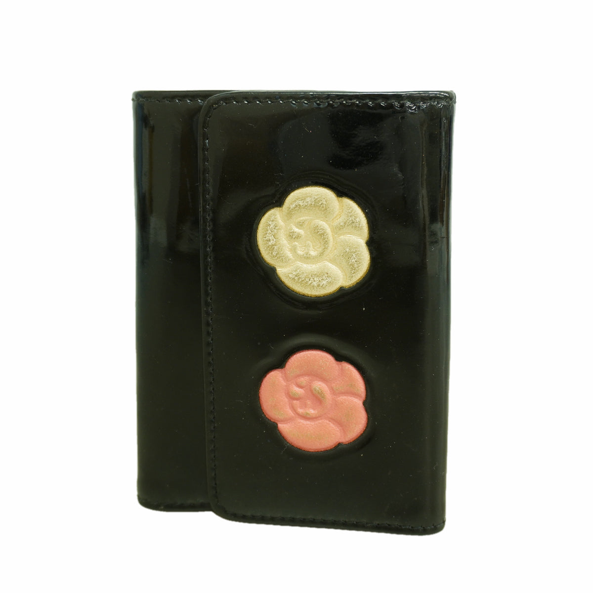 【6ic4162】シャネル キーケース カメリア パテントレザー ブラック シルバー金具【中古】レディース