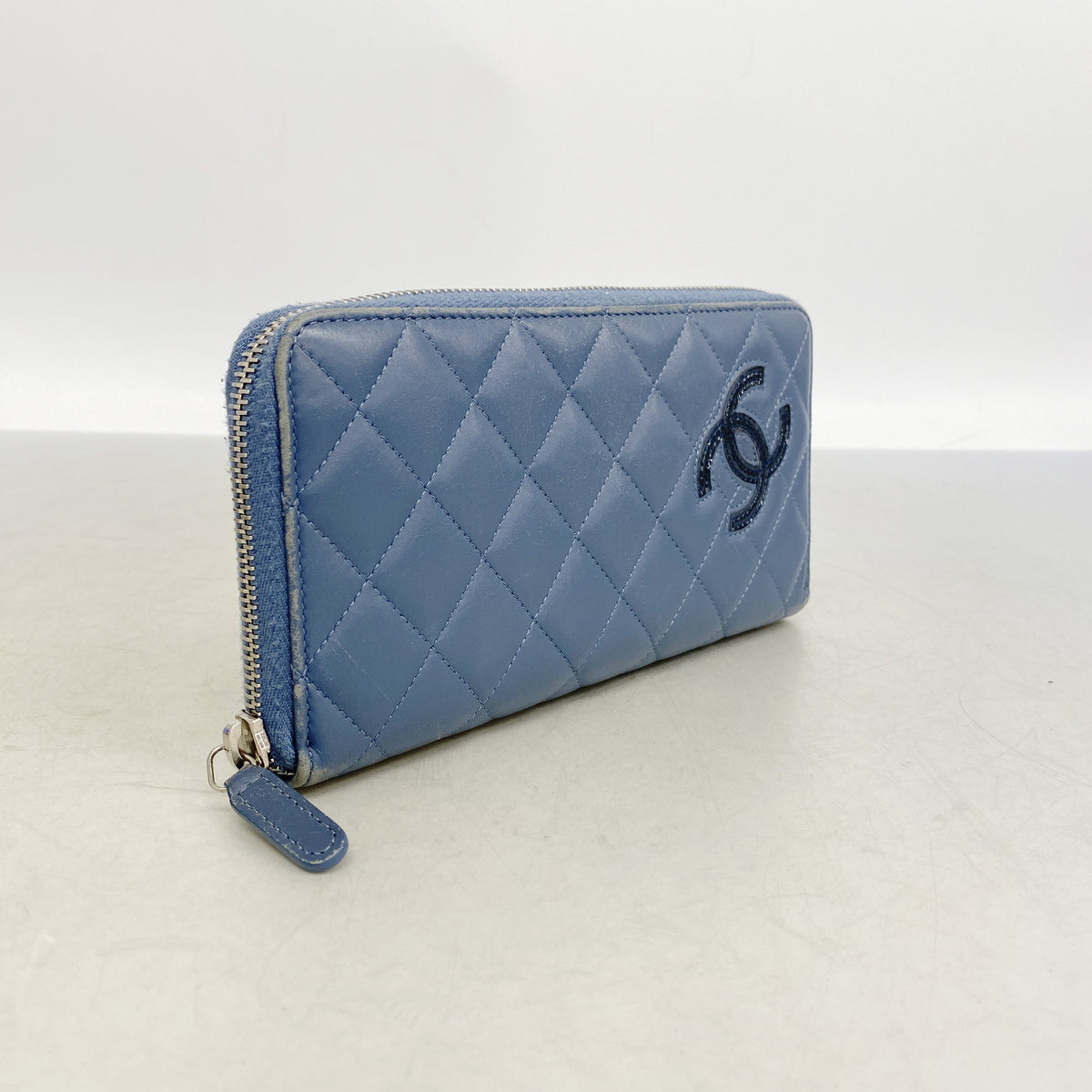 【6ic4208】シャネル 長財布 マトラッセ ラムスキン ブルー シルバー金具【中古】メンズ レディース ユニセックス