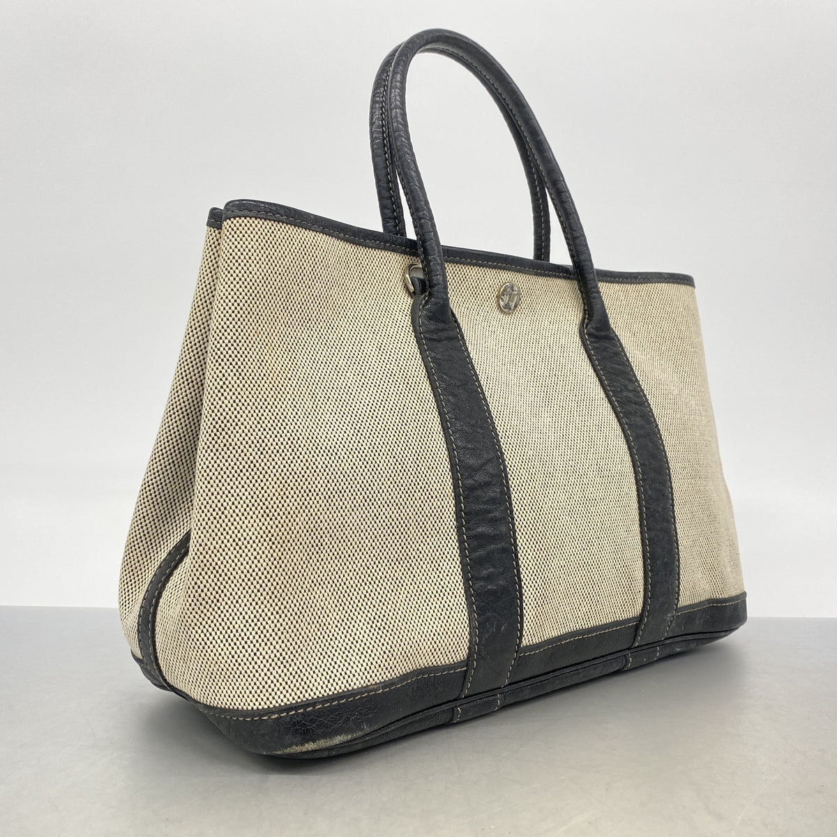 【6ic4263】エルメス トートバッグ ガーデンパーティTPM トワルアッシュ ブラック シルバー金具 □I刻印【中古】レディース