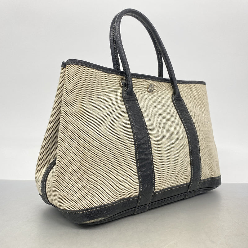 【6ic4263】エルメス トートバッグ ガーデンパーティTPM トワルアッシュ ブラック シルバー金具 □I刻印【中古】レディース