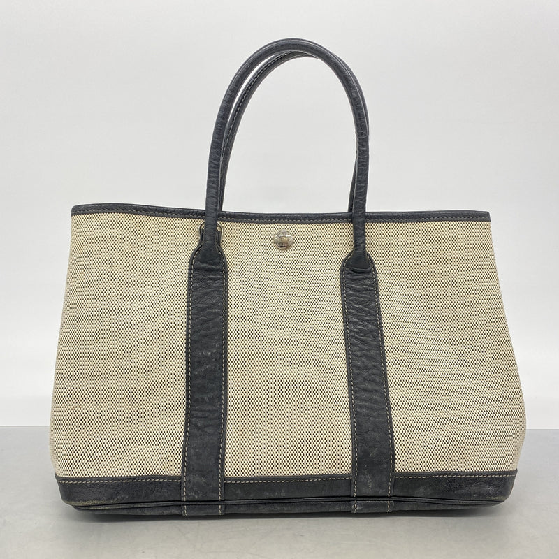 【6ic4263】エルメス トートバッグ ガーデンパーティTPM トワルアッシュ ブラック シルバー金具 □I刻印【中古】レディース