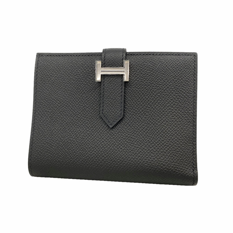 【6ic4264】エルメス 財布 ベアンコンパクト ヴォーエプソン ブラック シルバー金具 U刻印【中古】レディース