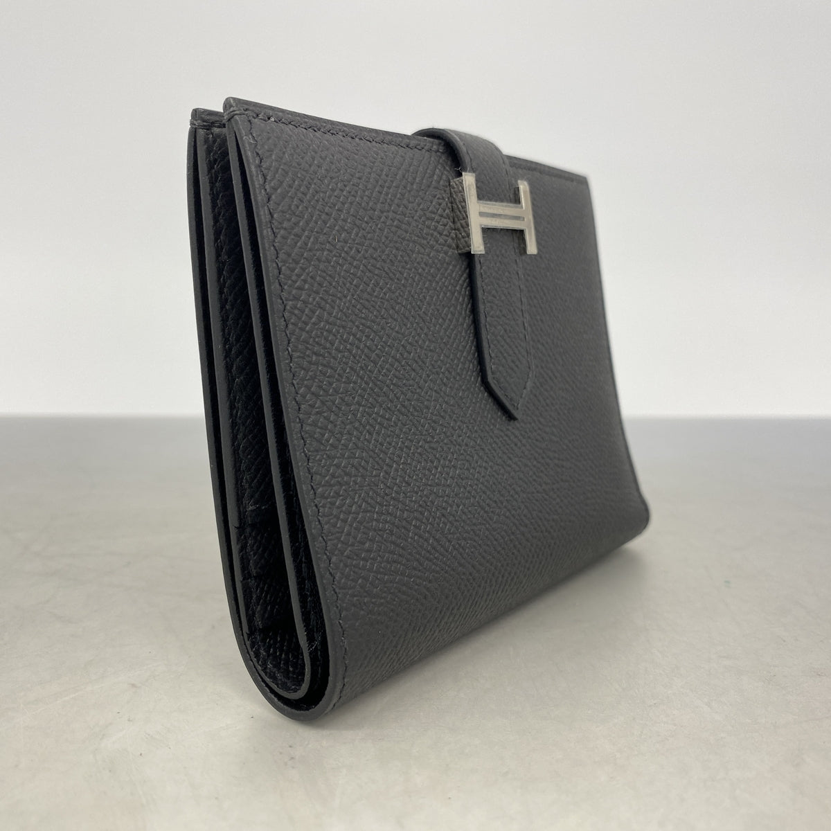 【6ic4264】エルメス 財布 ベアンコンパクト ヴォーエプソン ブラック シルバー金具 U刻印【中古】レディース