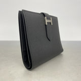 【6ic4264】エルメス 財布 ベアンコンパクト ヴォーエプソン ブラック シルバー金具 U刻印【中古】レディース