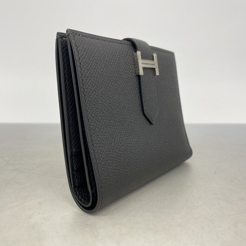 【6ic4264】エルメス 財布 ベアンコンパクト ヴォーエプソン ブラック シルバー金具 U刻印【中古】レディース