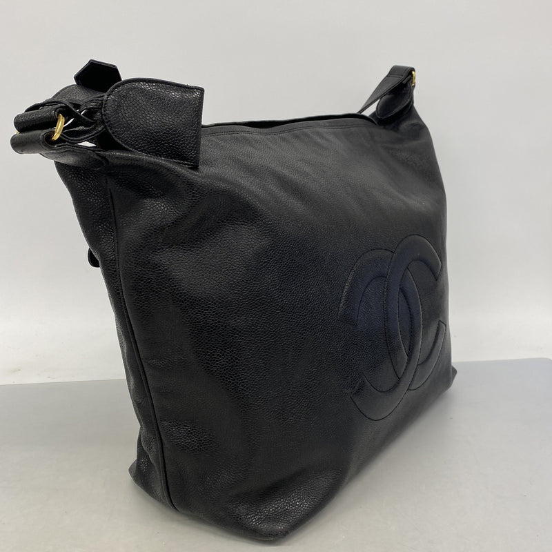 【6ic4358】シャネル ショルダーバッグ キャビアスキン ブラック ゴールド金具【中古】レディース