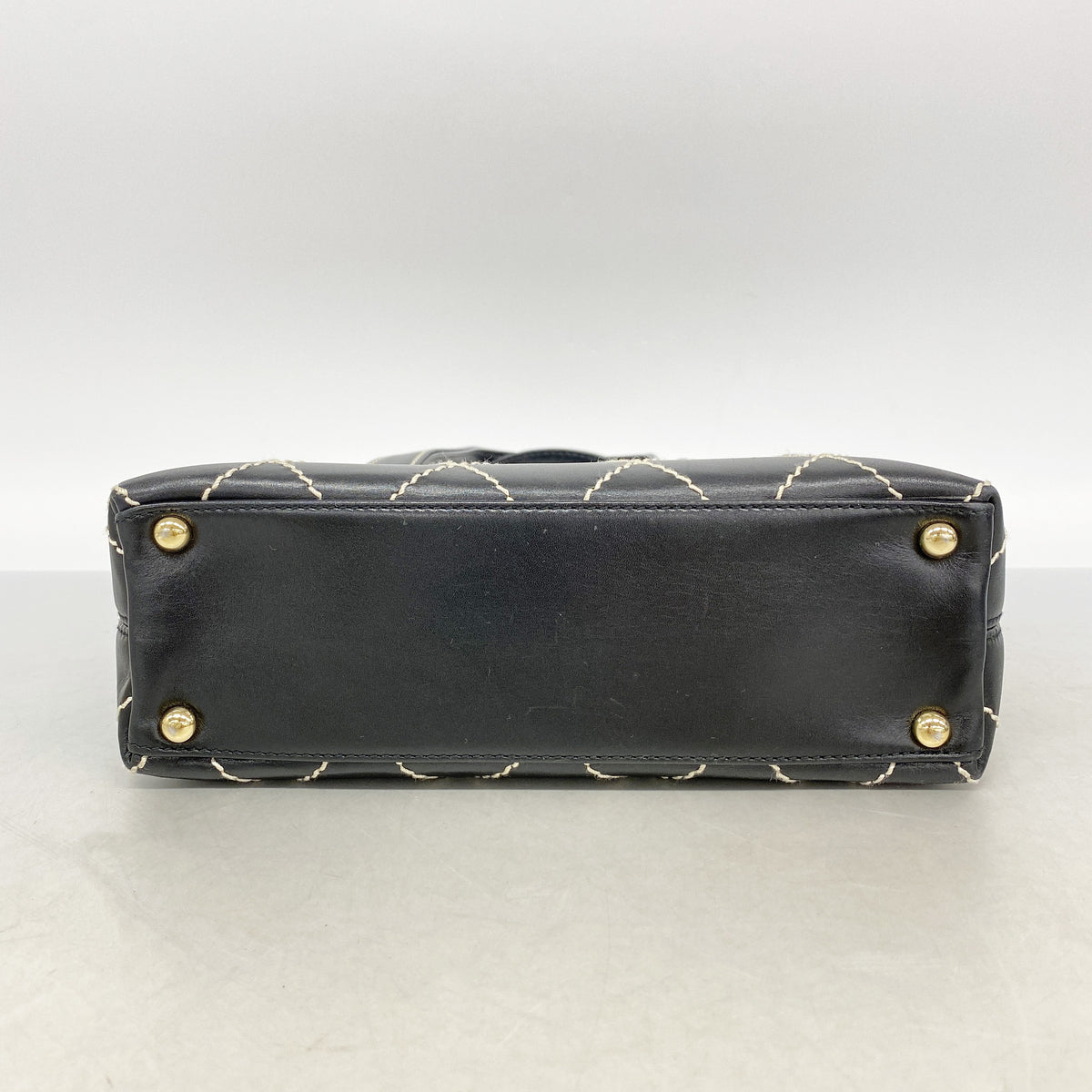 【6ic4411】シャネル トートバッグ ワイルドステッチ レザー ブラック ゴールド金具【中古】レディース