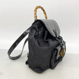 【6ic4415】グッチ リュック・デイパック バンブー 003 1705 0030 ナイロン エナメル ブラック シルバー金具【中古】レディース