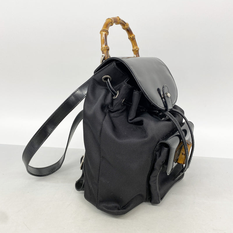 【6ic4415】グッチ リュック・デイパック バンブー 003 1705 0030 ナイロン エナメル ブラック シルバー金具【中古】レディース
