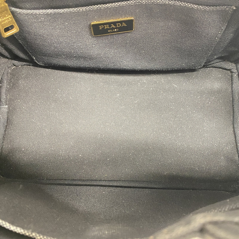 【6ic4433】プラダ ハンドバッグ カナパ キャンバス ブラック ゴールド金具 2wayバッグ【中古】レディース